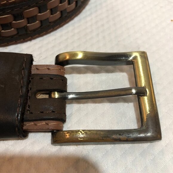 TWO Tone Brown Weaved Leather Belt Size 36" - Picture 4 of 9